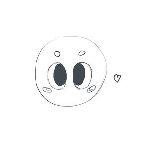 Desenho de um emoji tímido e um mini coração do lado.